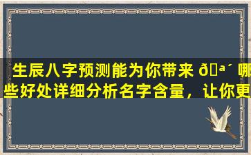 生辰八字预测能为你带来 🪴 哪些好处详细分析名字含量，让你更了解自己